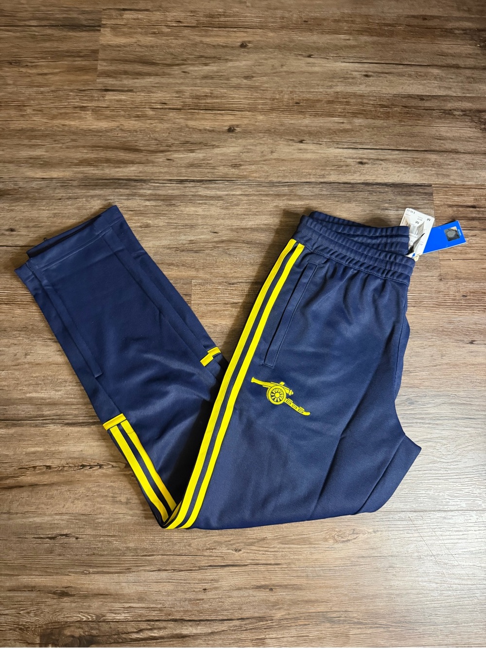 Adidas Originals Arsenal Soccer Pants Blue/Yellow Stripes $90 NWT Men’s Sz M